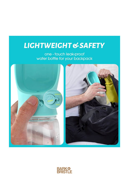 Leak-proof water bottle with text 'Lightweight & Safety' and 'one-touch' feature, displayed on a white background.