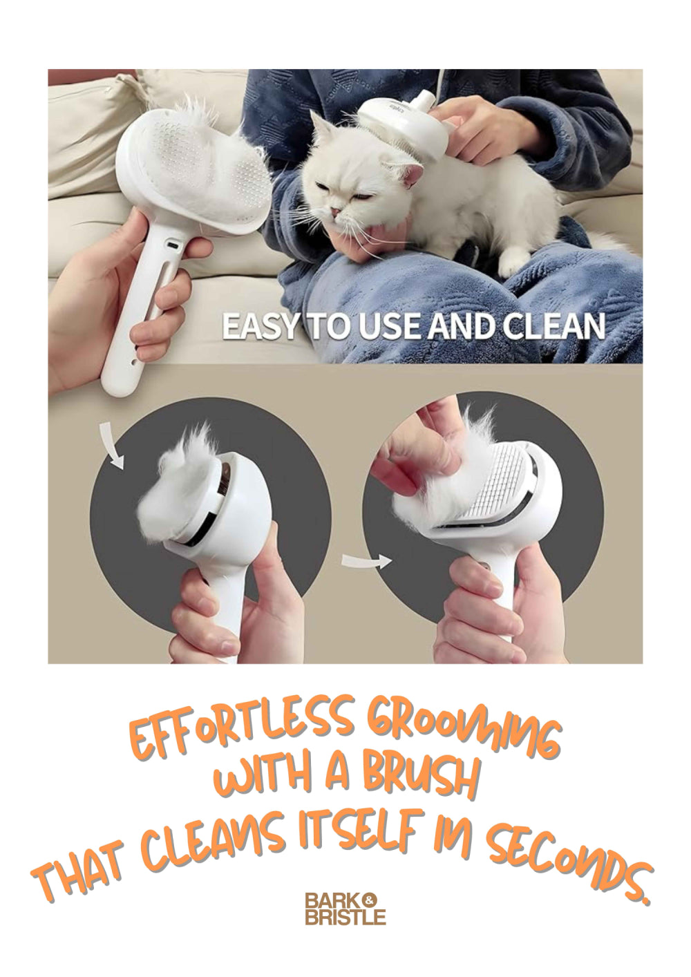 Bark & Bristle™ | Anti-Static Pet Grooming Brush – Self-Cleaning Deshedding Tool for Cats & Dogs | Soft Massage Bristles, Loose Fur Removal, Tangle Control & Smooth Coat Finish