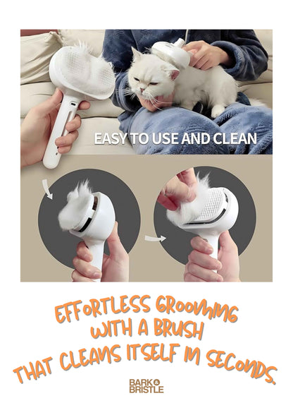 Bark & Bristle™ | Anti-Static Pet Grooming Brush – Self-Cleaning Deshedding Tool for Cats & Dogs | Soft Massage Bristles, Loose Fur Removal, Tangle Control & Smooth Coat Finish