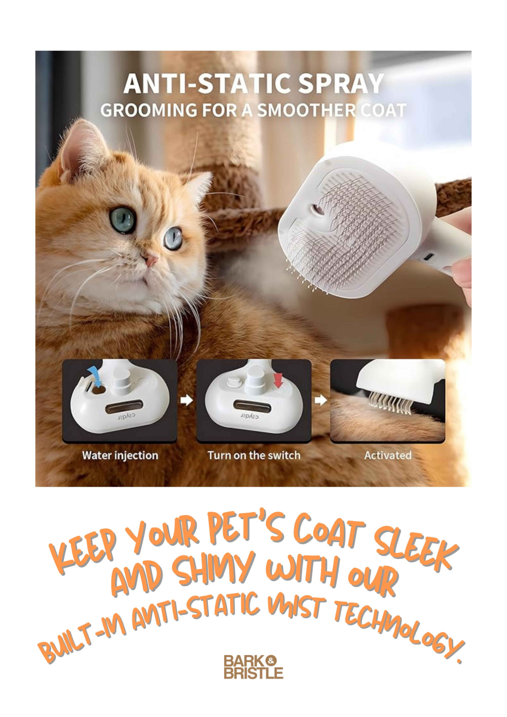 Bark & Bristle™ | Anti-Static Pet Grooming Brush – Self-Cleaning Deshedding Tool for Cats & Dogs | Soft Massage Bristles, Loose Fur Removal, Tangle Control & Smooth Coat Finish